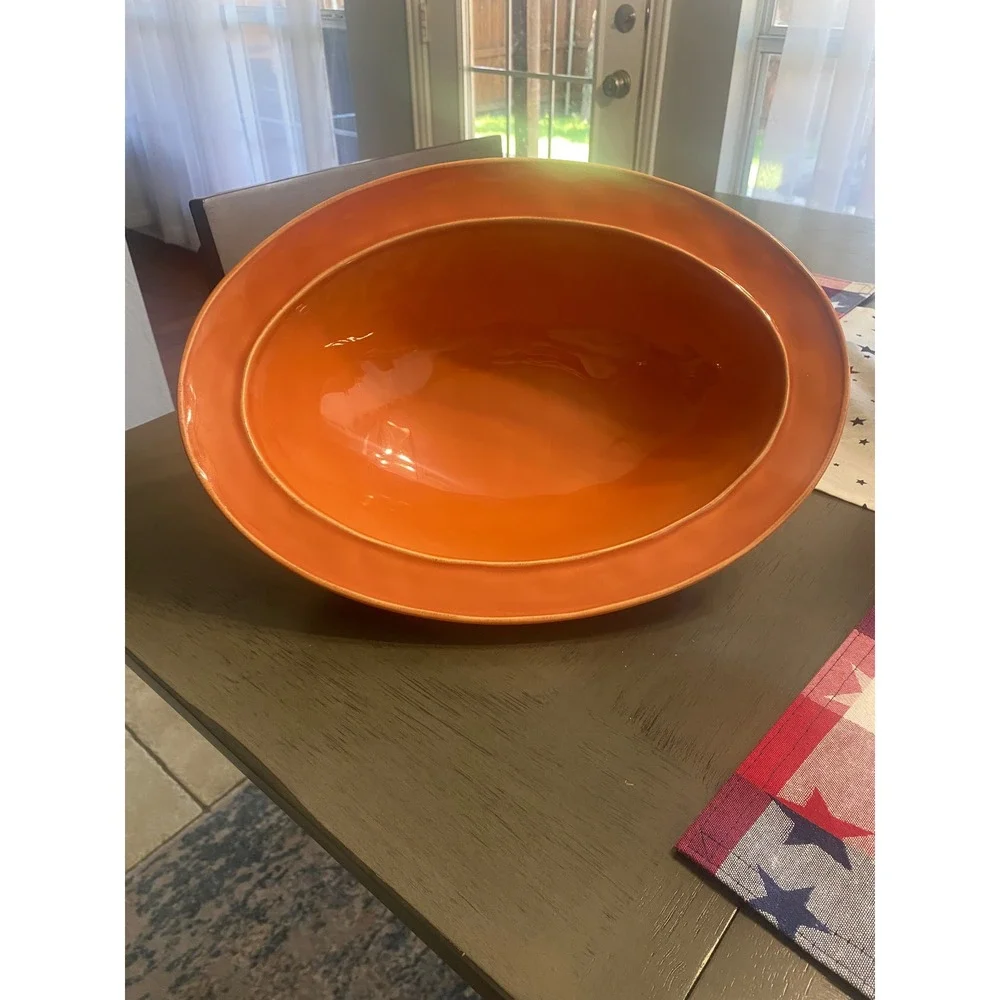 Pottery Barn Orange Serving Bowl Handcrafted in Portugal Ceramic Stoneware Large